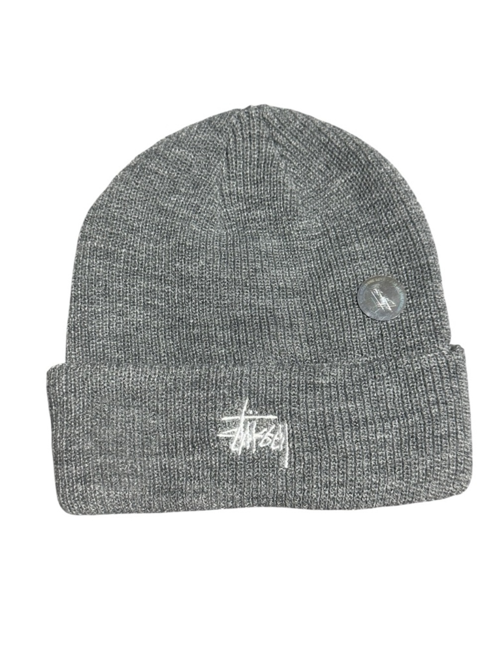 Stussy Stock Cuff Beanie Grey Heather Ribbed Logo Knit Hat OS